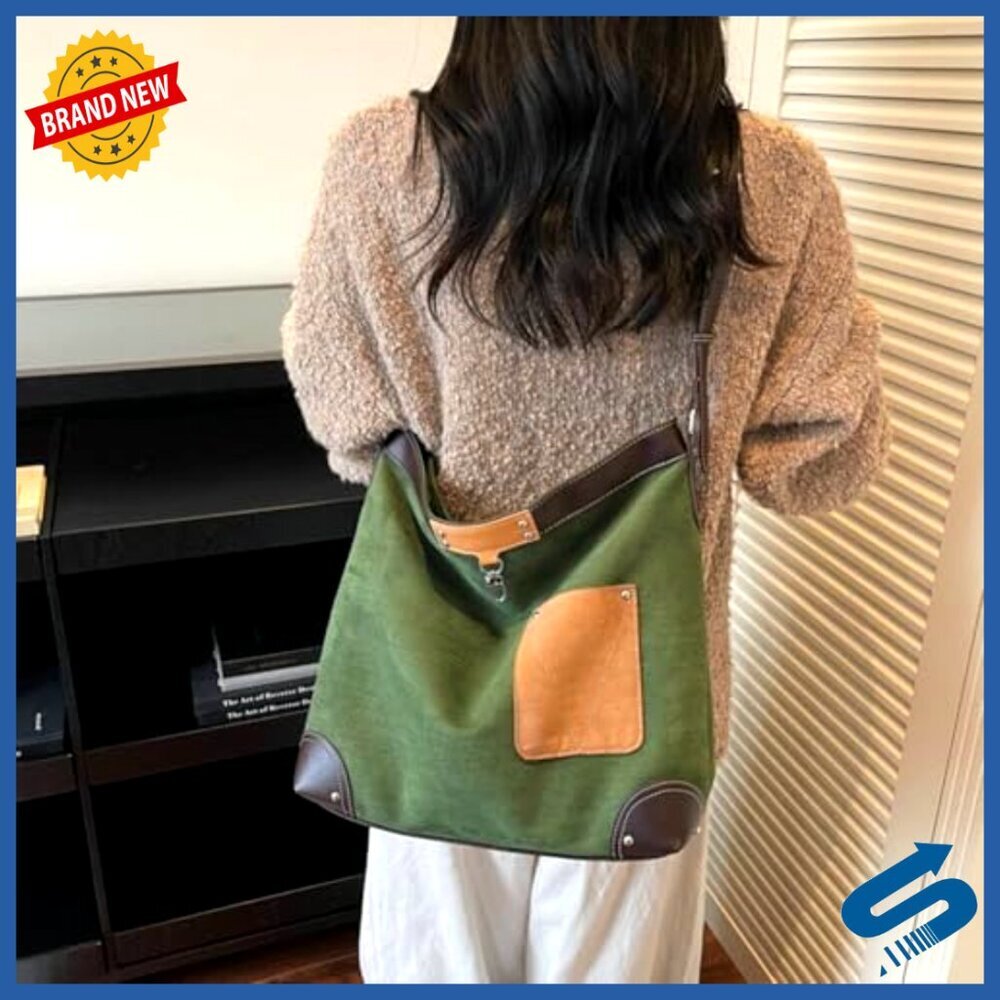 Suede Shoulder Crossbody Bag Large Capacity Bucket Purse Slouchy Hobo Tote - Picture 5 of 7
